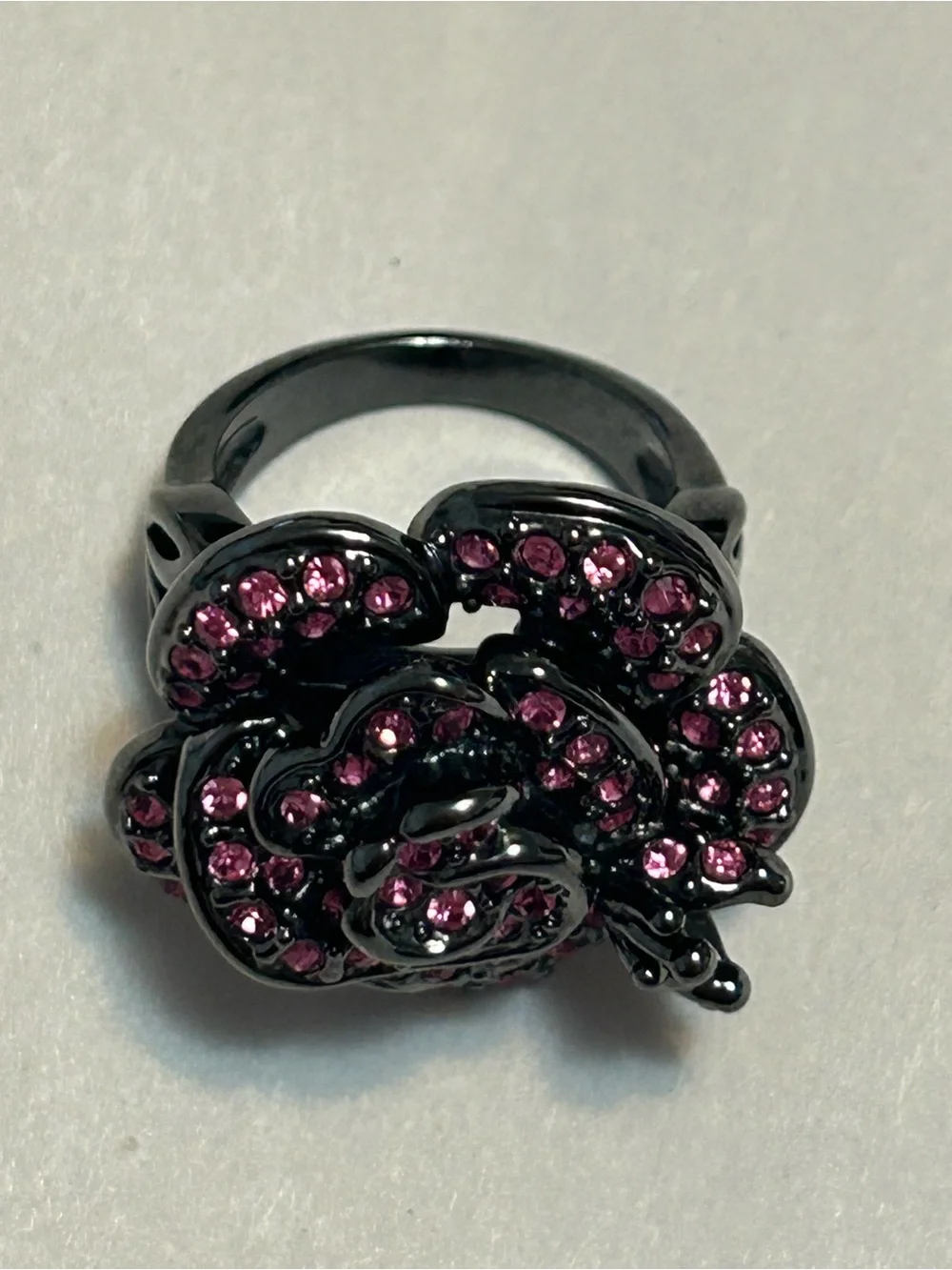 Park Lane Pink Crystal Floral Cocktail Ring With Miniature Corner Butterfly